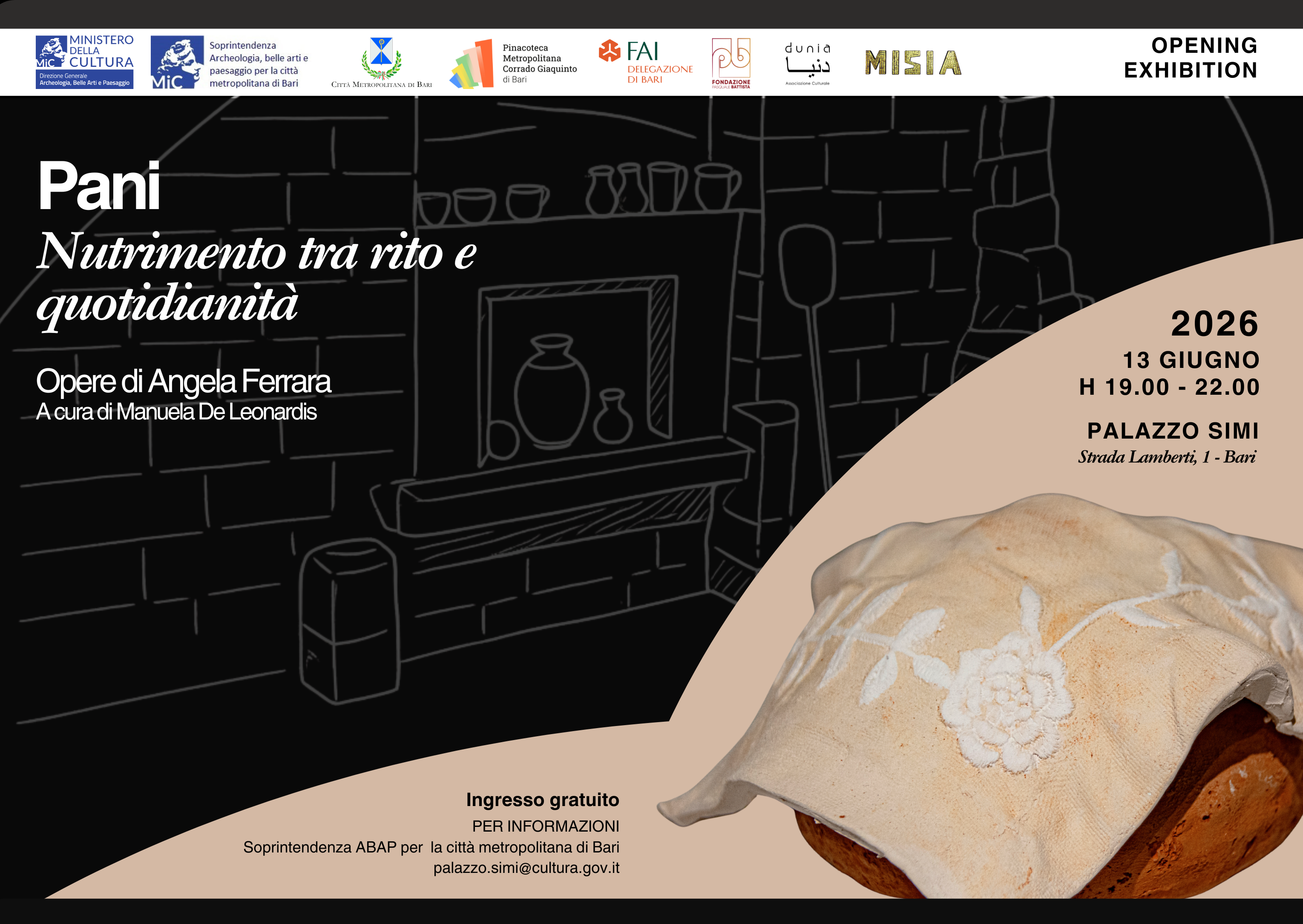 Locandina: PANI - Nutrimento tra rito e quotidianità - Opere di Angela Ferrara